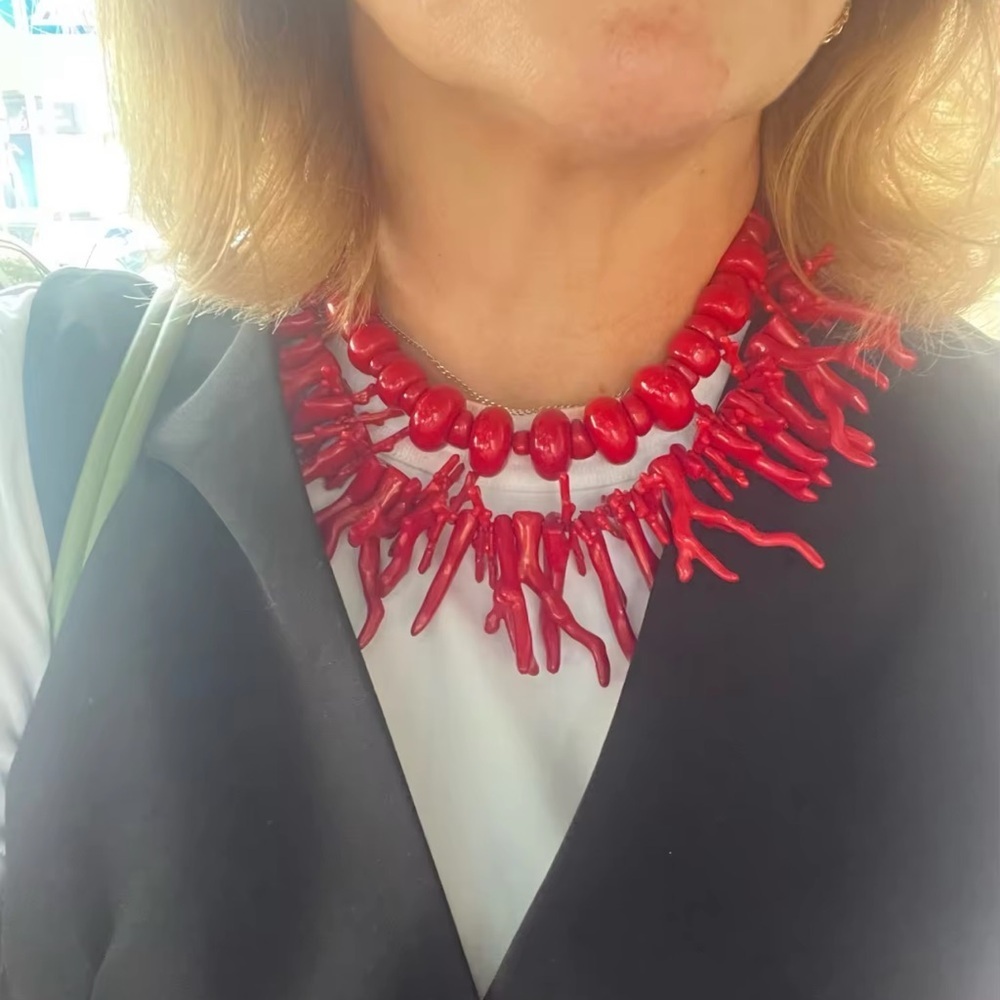 Red Coral Statement Necklace - image 1